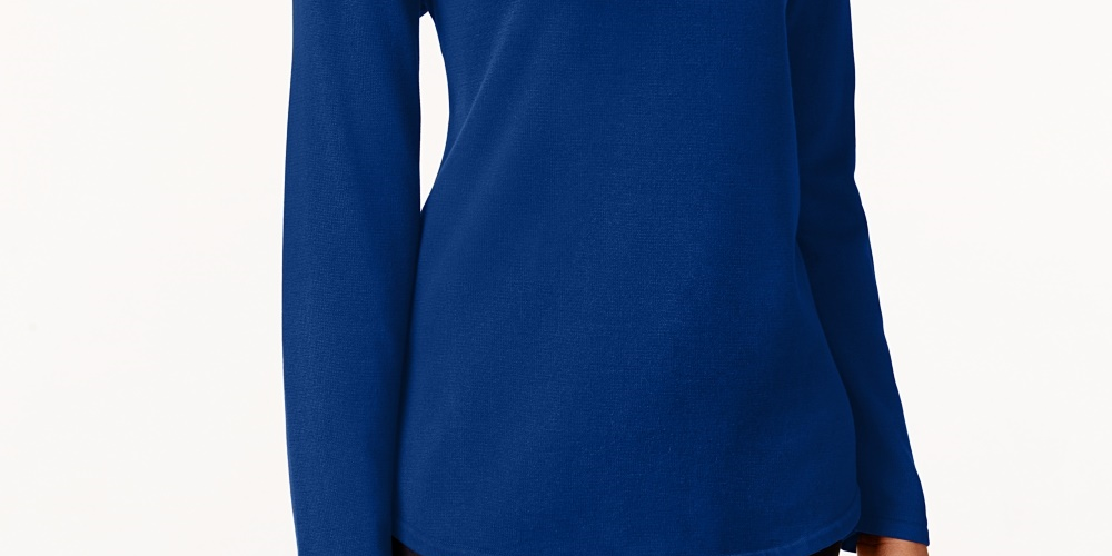 Karen Scott Suéter Feminino de Algodão Petite Azul Brilhante Tamanho Petit X-Large