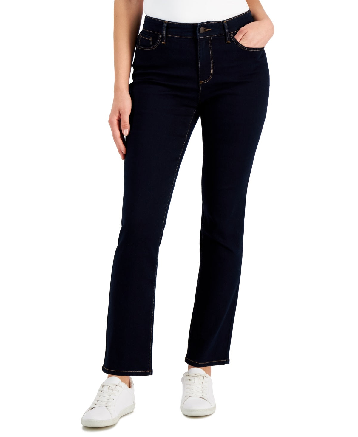 Calça jeans feminina Charter Club Lexington reta azul tamanho 10 pequena