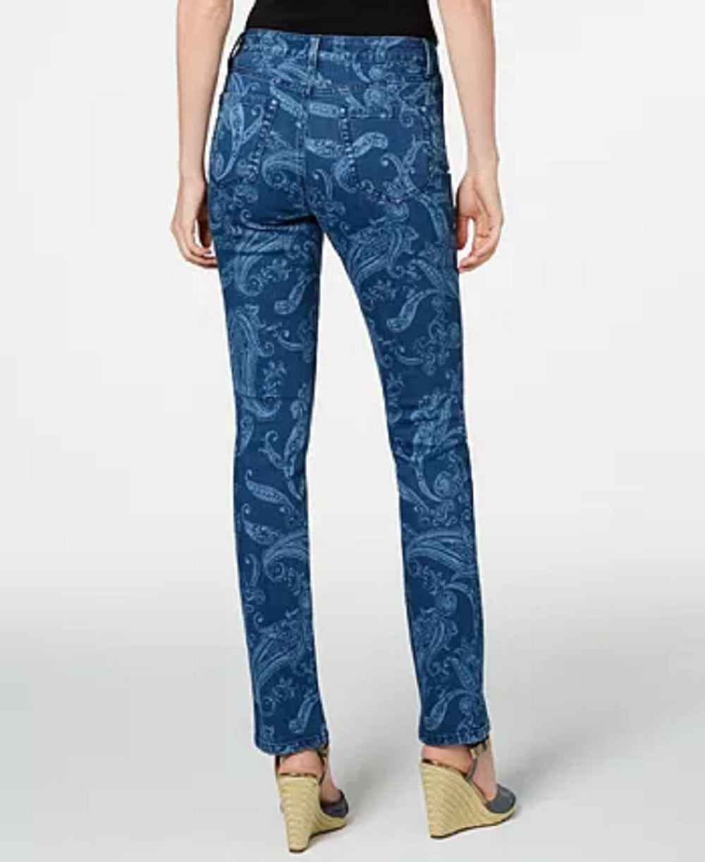 Calça jeans feminina Charter Club com estampa paisley e perna reta, azul, tamanho 18