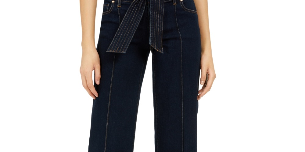 Calça jeans feminina com cintura amarrada, azul, tamanho 0, da INC International Concepts
