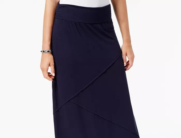 Saia longa feminina estilo &amp; co, cintura confortável, azul marinho, tamanho extrapequeno