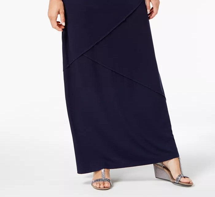 Saia longa feminina estilo &amp; co, cintura confortável, azul marinho, tamanho extrapequeno