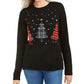 Karen Scott Suéter Feminino com Apliques Triplos de Árvore de Natal Preto Tamanho P