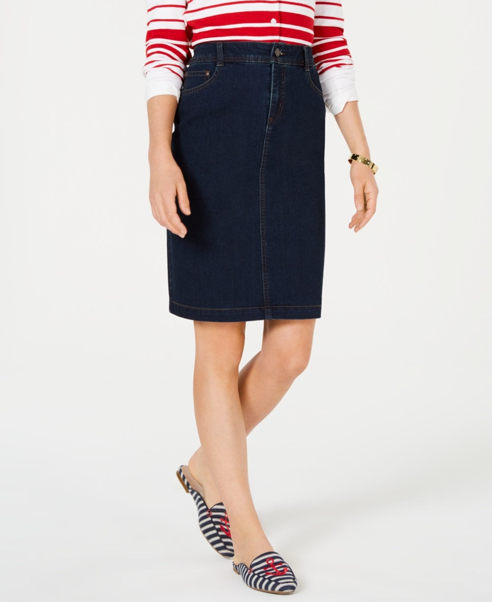 Saia jeans feminina Charter Club com controle de barriga, azul, tamanho 18