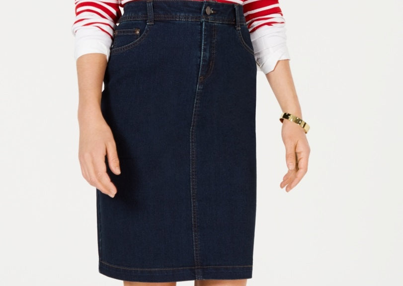 Saia jeans feminina Charter Club com controle de barriga, azul, tamanho 18