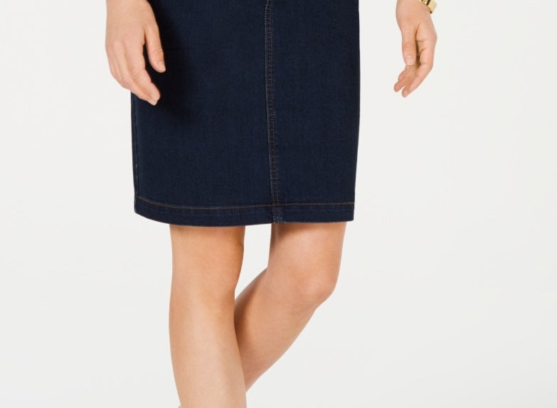 Saia jeans feminina Charter Club com controle de barriga, azul, tamanho 18