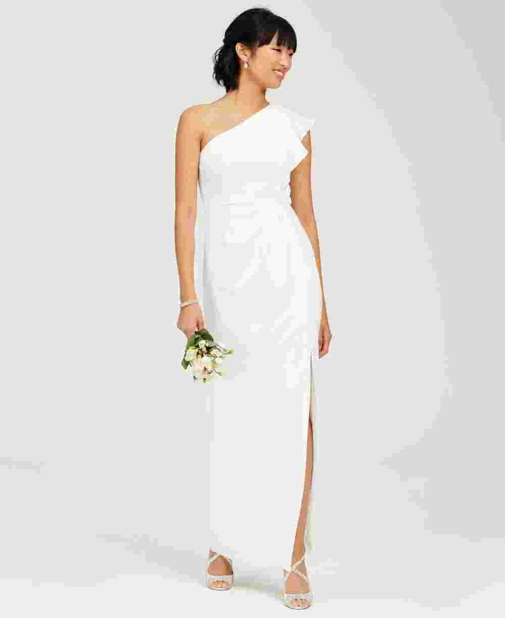 Vestido feminino Adrianna Papell com babados e um ombro só, branco, tamanho 6