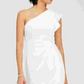 Vestido feminino Adrianna Papell com babados e um ombro só, branco, tamanho 6