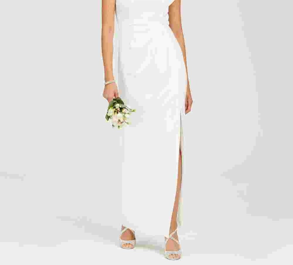 Vestido feminino Adrianna Papell com babados e um ombro só, branco, tamanho 6