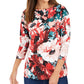 Charter Club Blusa feminina com estampa floral e decote canoa, vermelha, tamanho médio