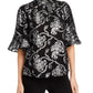 Blusa feminina Rebecca Taylor com estampa paisley metálica e manga curta, tamanho 10, prata