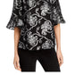 Blusa feminina Rebecca Taylor com estampa paisley metálica e manga curta, tamanho 10, prata