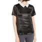 Top feminino Monteau com gola de strass, preto, tamanho M
