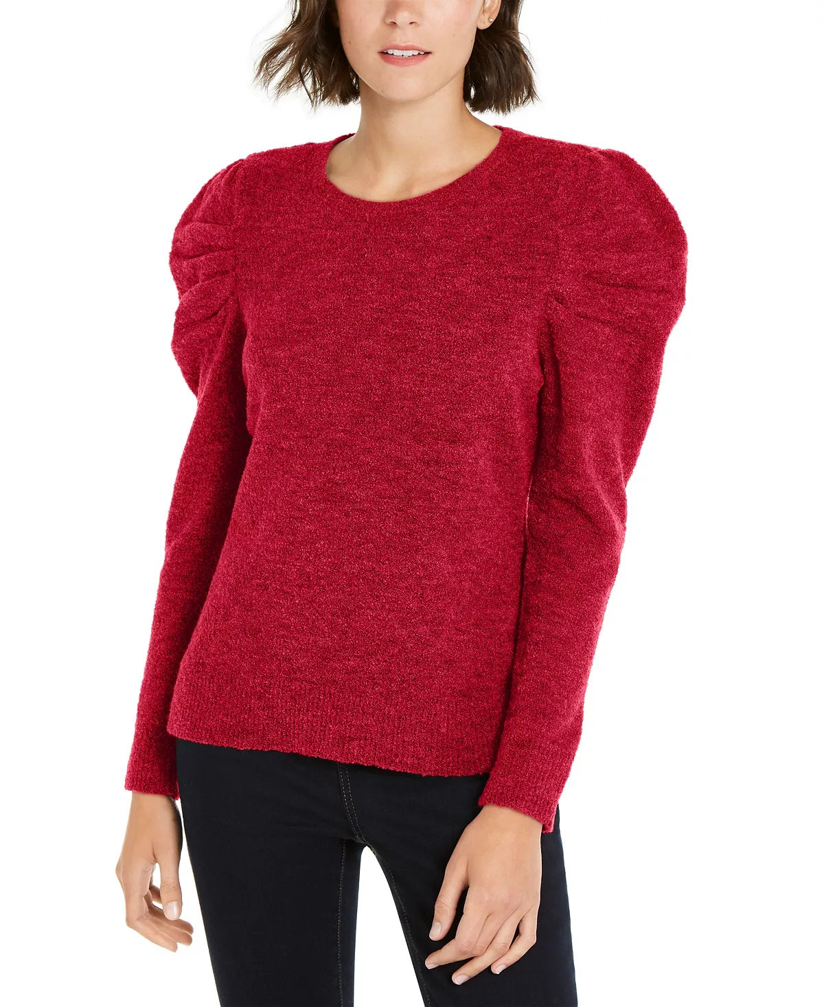 Suéter feminino com gola alta e pouf INC International Concepts, tamanho pequeno e grande, vermelho