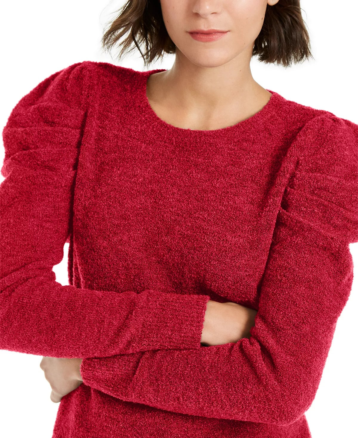 Suéter feminino com gola alta e pouf INC International Concepts, tamanho pequeno e grande, vermelho