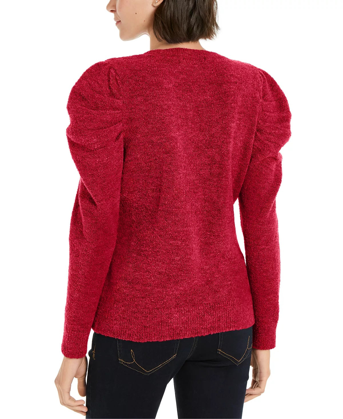 Suéter feminino com gola alta e pouf INC International Concepts, tamanho pequeno e grande, vermelho