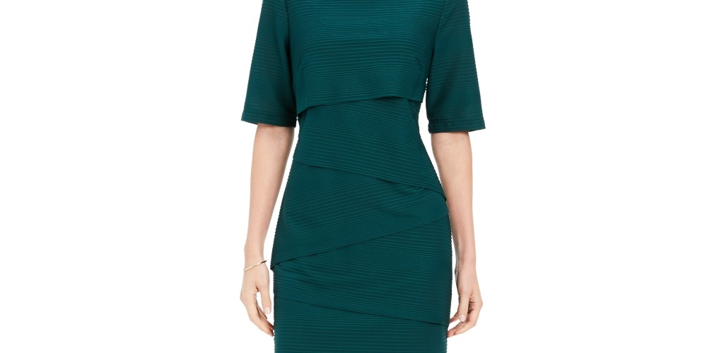 Vestido curto feminino Connected Zig-Zag com bainha verde tamanho 6 Petite