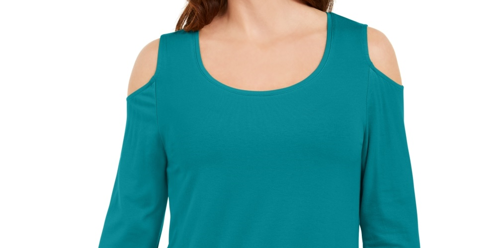 JM Collection Blusa feminina de ombro descoberto azul brilhante tamanho grande