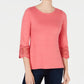 Top feminino Charter Club Petite Cotton com acabamento em renda Rosa PS