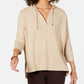 Blusa com capuz feminina Style &amp; Co, manga 3/4, bege, tamanho XX-G