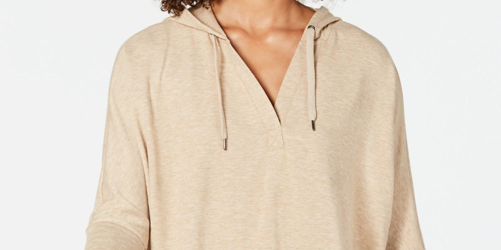Blusa com capuz feminina Style &amp; Co, manga 3/4, bege, tamanho XX-G