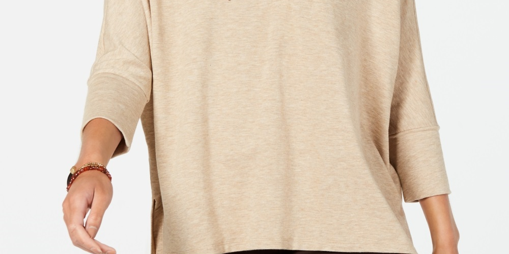 Blusa com capuz feminina Style &amp; Co, manga 3/4, bege, tamanho XX-G