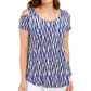 JM Collection Blusa feminina estampada com ombros descobertos, azul, tamanho pequeno