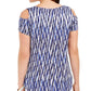 JM Collection Blusa feminina estampada com ombros descobertos, azul, tamanho pequeno