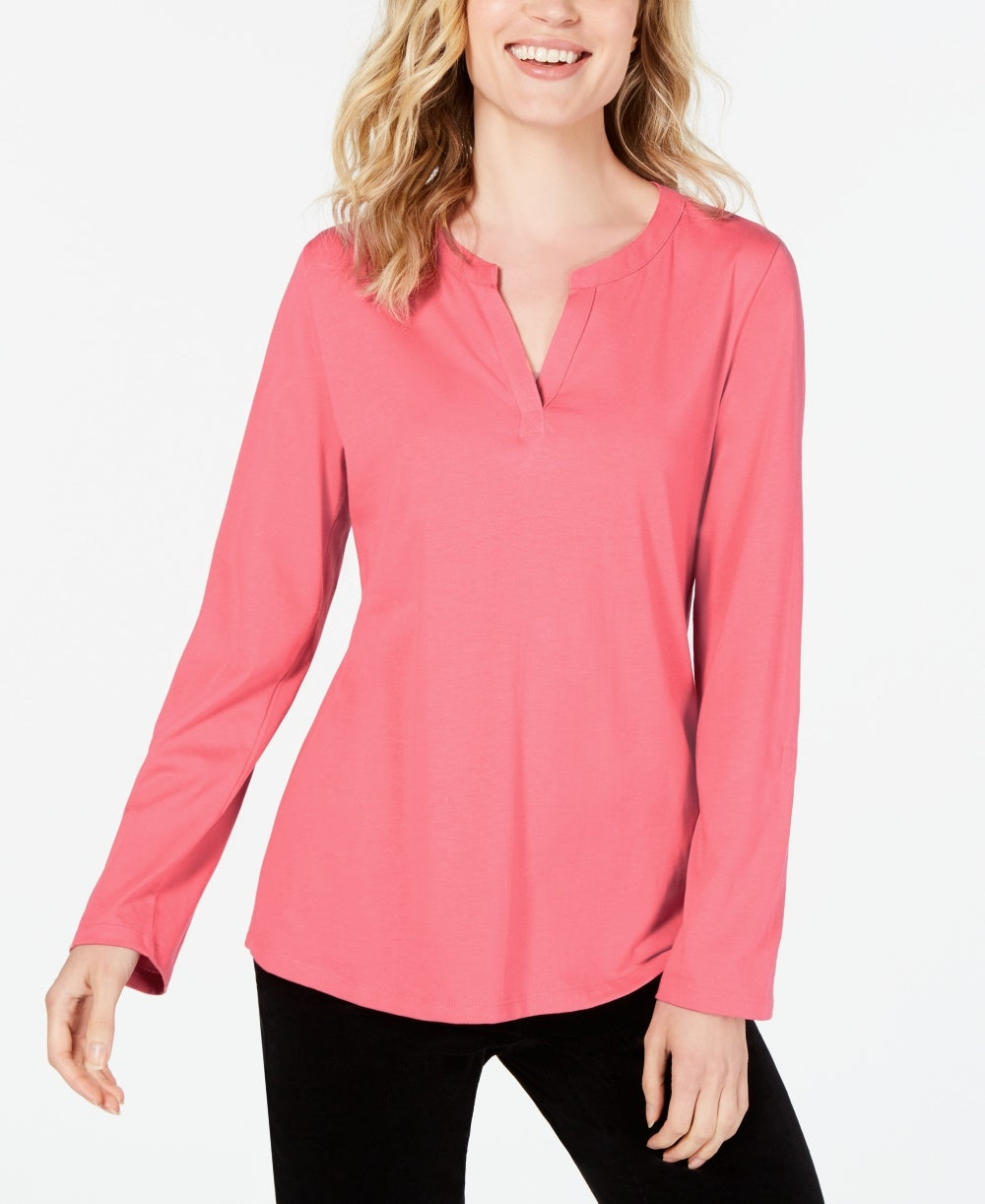 Charter Club Supima Cotton Top Feminino com Gola Dividida Rosa Tamanho XX-G