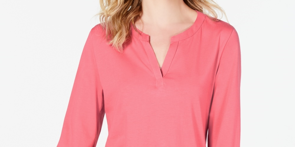 Charter Club Supima Cotton Top Feminino com Gola Dividida Rosa Tamanho XX-G