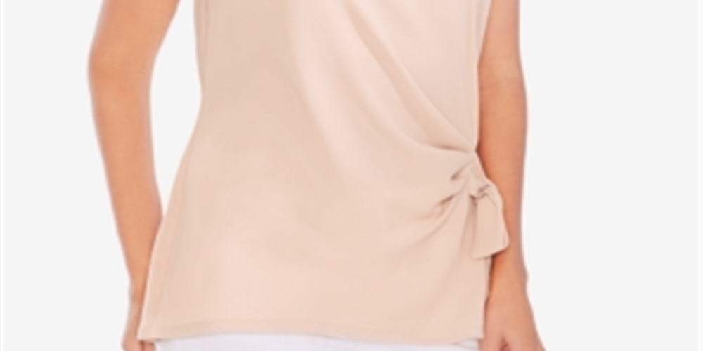 Blusa feminina Vince Camuto com amarração lateral em crepe, cor pêssego, tamanho 2XL