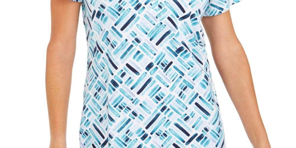 Karen Scott Blusa Henley Feminina Estampada Manga Curta Azul Tamanho X-Smal