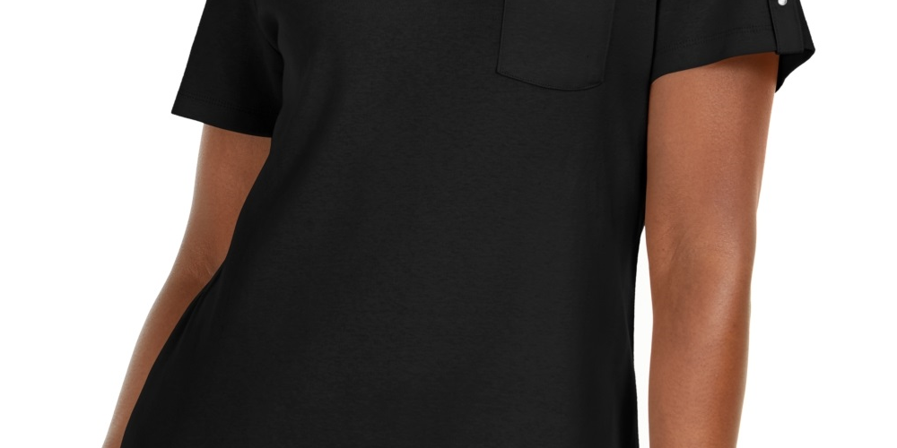 Camisa polo feminina Karen Scott de algodão, preta, tamanho pequeno