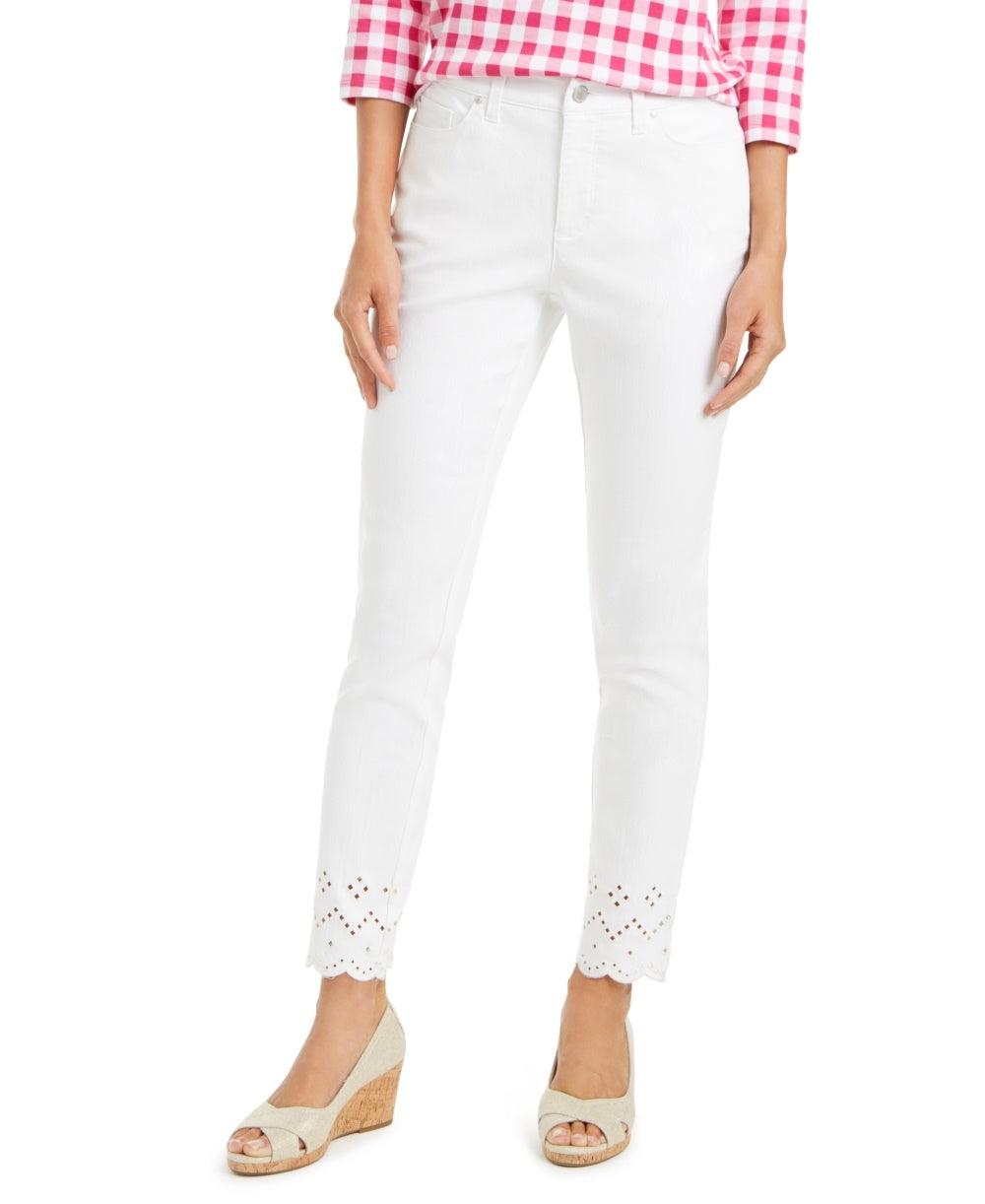 Calça jeans feminina Charter Club com ilhós e tornozelo, branca, tamanho natural 6