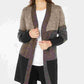 Karen Scott Cardigan Feminino Colorblocked Frente Aberta Marrom Tamanho Grande