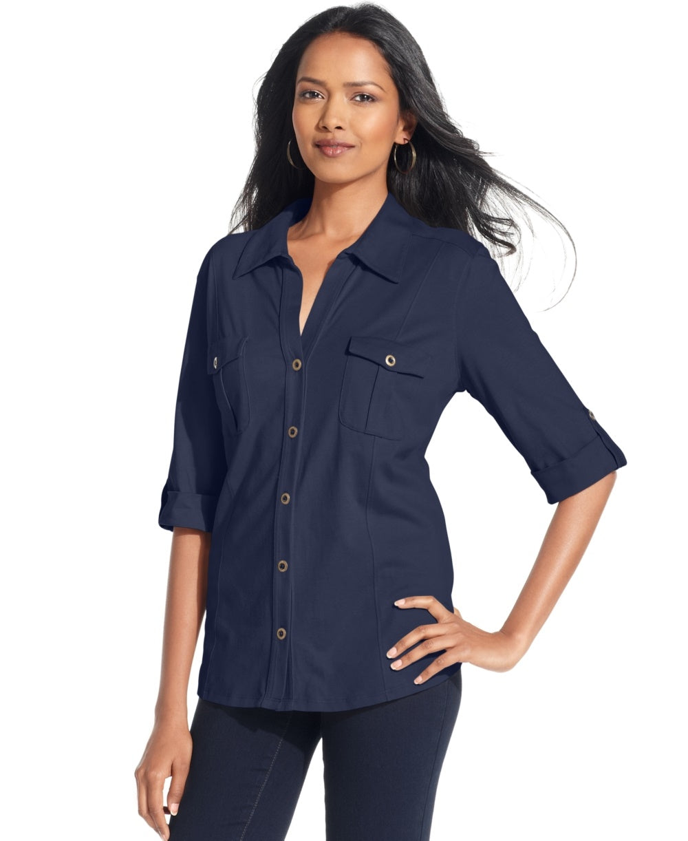 Camisa utilitária feminina Style &amp; Co, azul, tamanho PM