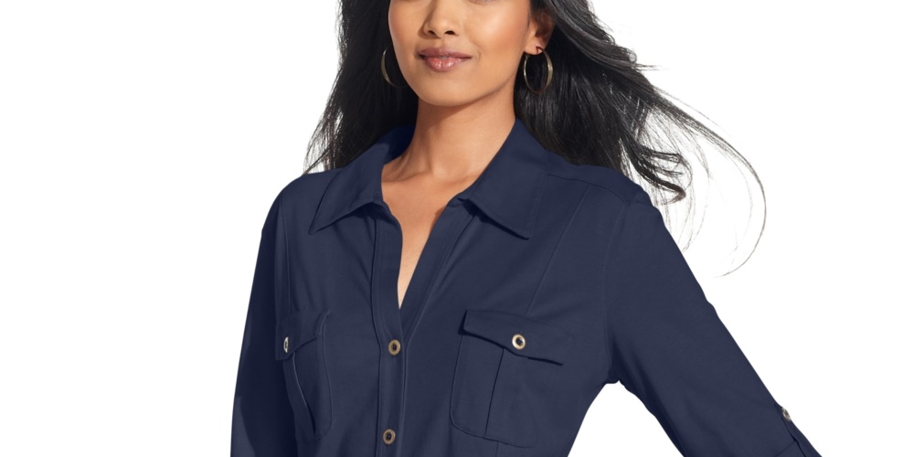 Camisa utilitária feminina Style &amp; Co, azul, tamanho PM