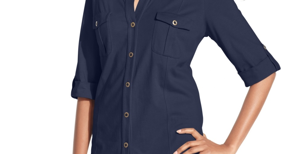 Camisa utilitária feminina Style &amp; Co, azul, tamanho PM