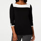 Suéter feminino Karen Scott de algodão com blocos de cores, preto, tamanho X-S