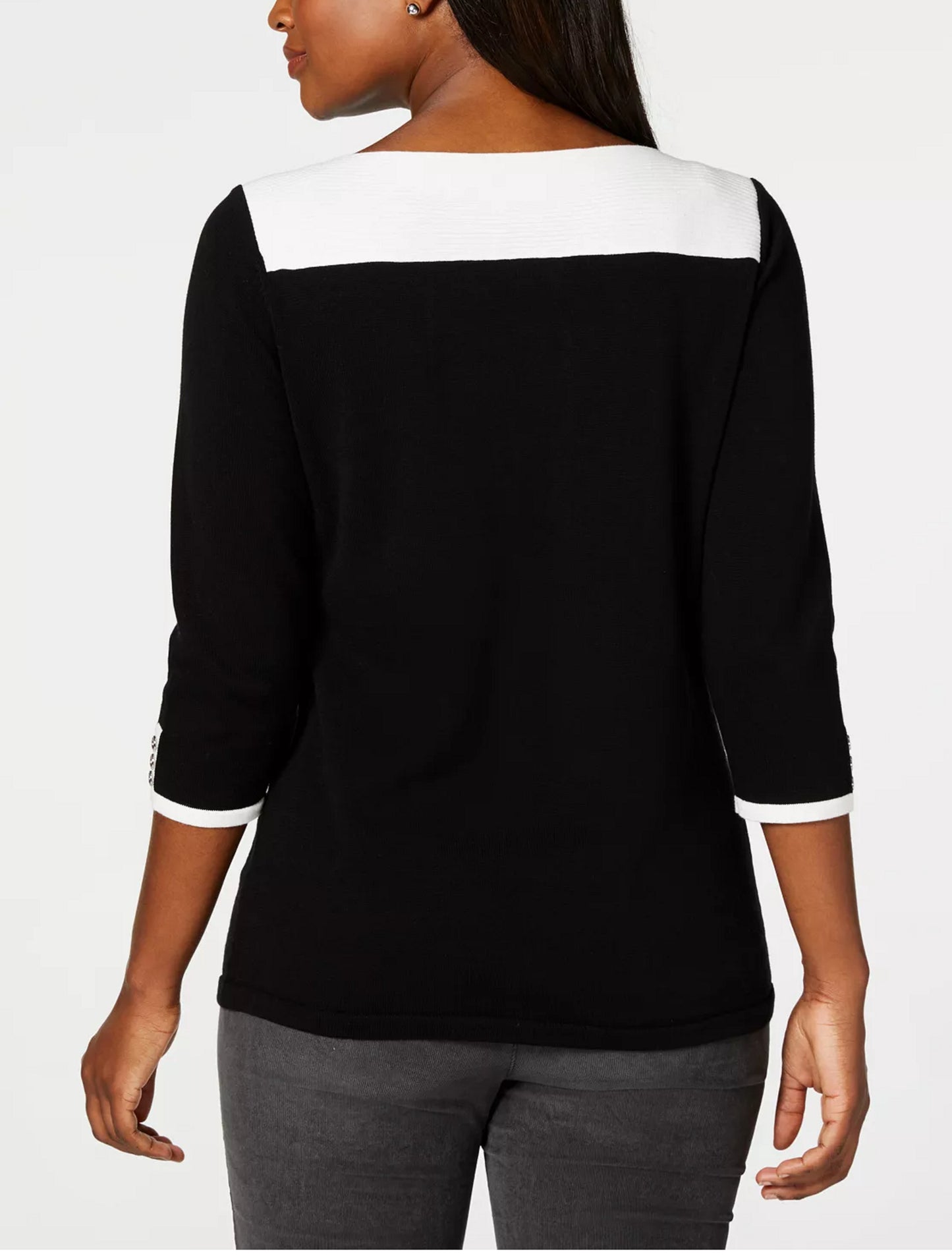 Suéter feminino Karen Scott de algodão com blocos de cores, preto, tamanho X-S