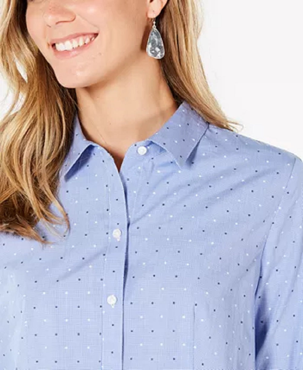 Blusa feminina Charter Club de algodão estampada com botões frontais, azul, tamanho 6