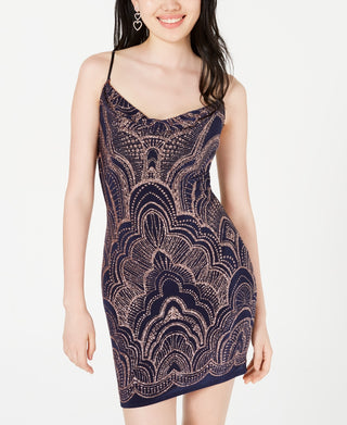 Vestido justo com glitter Jump Junior's azul marinho tamanho P