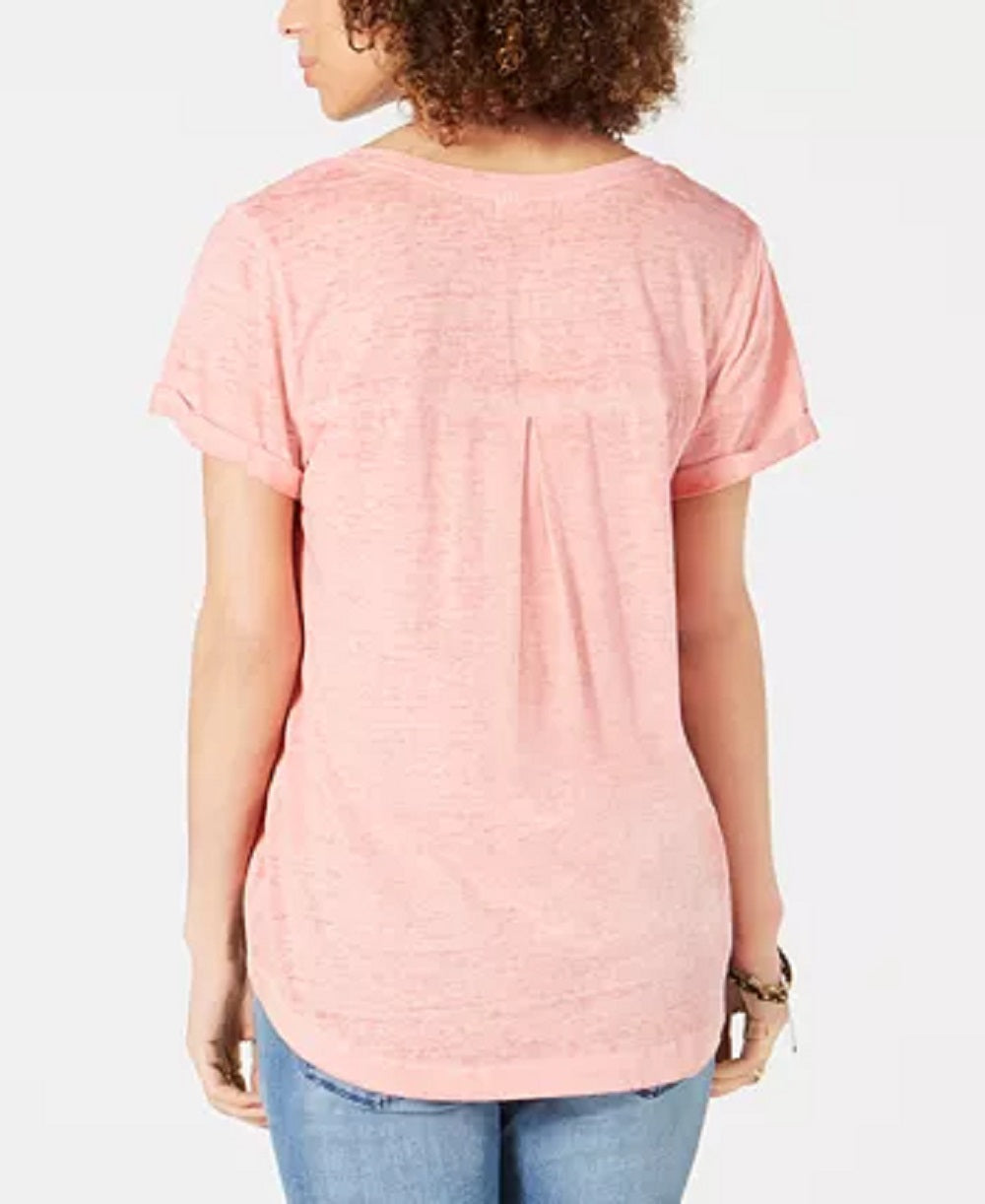 Camiseta feminina estilo &amp; co, pequena, com textura burnout, laranja, tamanho pequeno pequeno