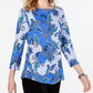 Camiseta feminina Charter Club de algodão estampado com manga 3/4, azul, tamanho X-S