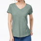 Camiseta feminina pequena com decote em V e bolso, tamanho PP, verde, estilo &amp; co