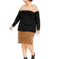 Suéter feminino plus size metálico bicolor Charter Club, bege, tamanho 1X