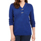 Karen Scott Suéter Henley de algodão com acabamento em ferragens feminino, azul, tamanho PL