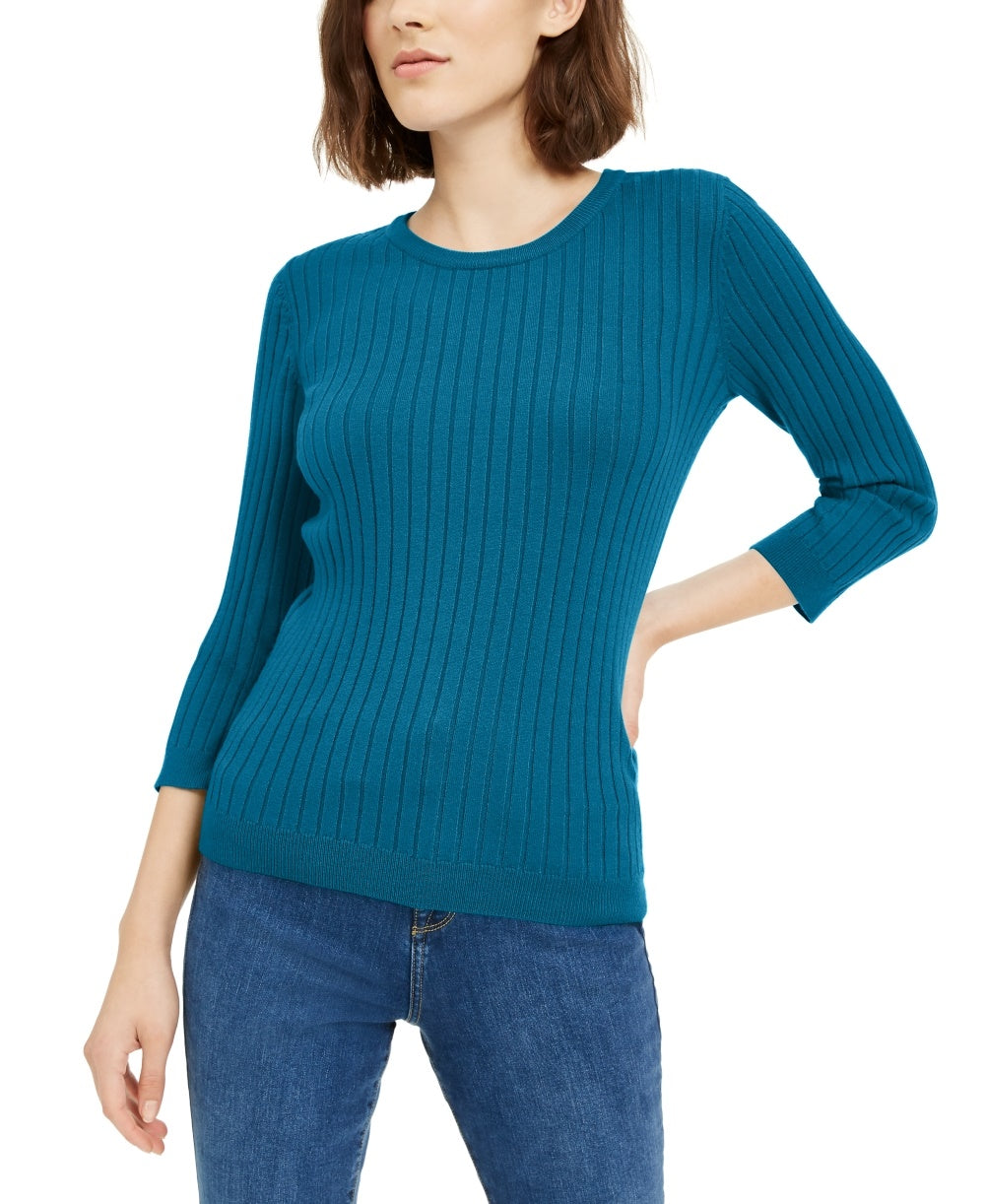 Suéter feminino Maison Jules com gola redonda canelada, verde, tamanho extragrande