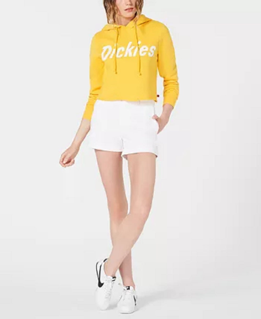 Dickies Moletom com capuz feminino curto com estampa de logotipo e gráfico, amarelo, tamanho médio