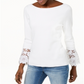 Suéter feminino INC International Concepts com manga sino e punho de renda, branco, tamanho pequeno